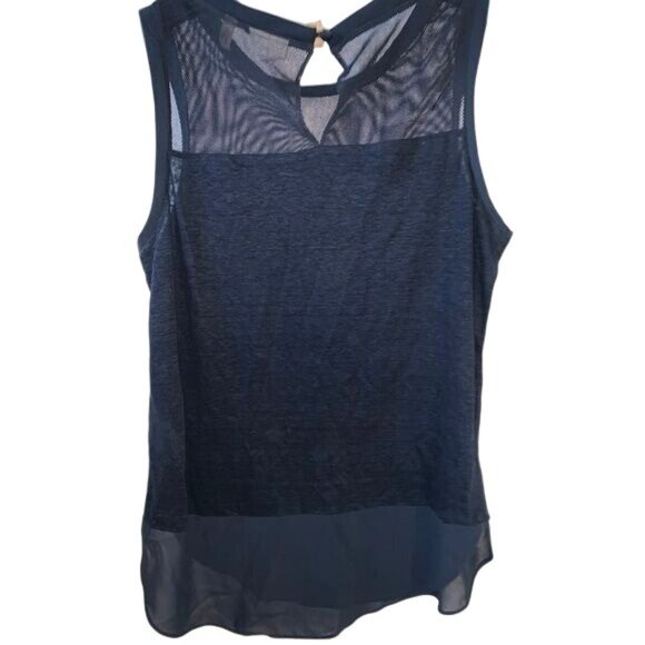 DKNYC Navy Sleeveless Mesh & Chiffon Layered Top S - Picture 6 of 9